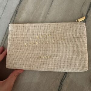 CHANEL Beige Pouch with Gold Zipper